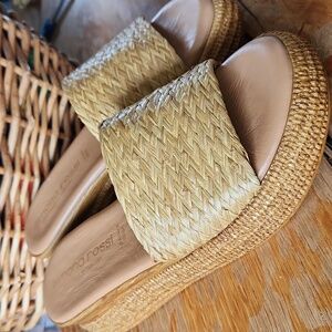 Simona Rossi Open Toe Platform Sandals Woven Slides Size 9 / 40 Boho